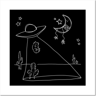 UFO Abducting a Cat Posters and Art